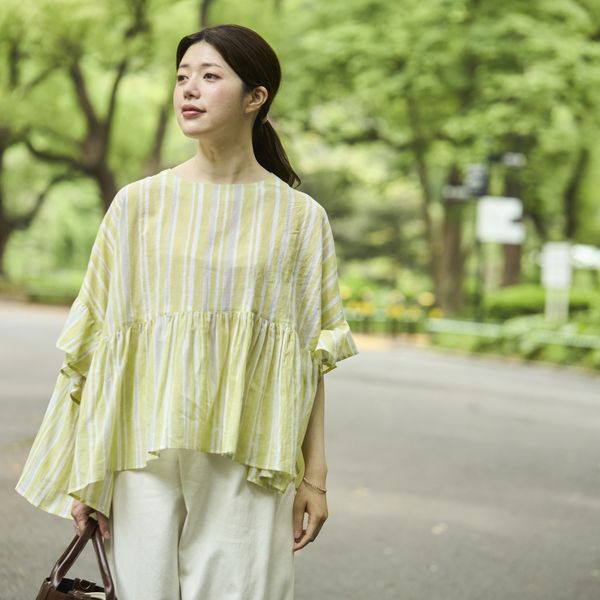 Kilka×kapuwa/風が通るカディーコットンブラウス STRIPE -汗問題を解消